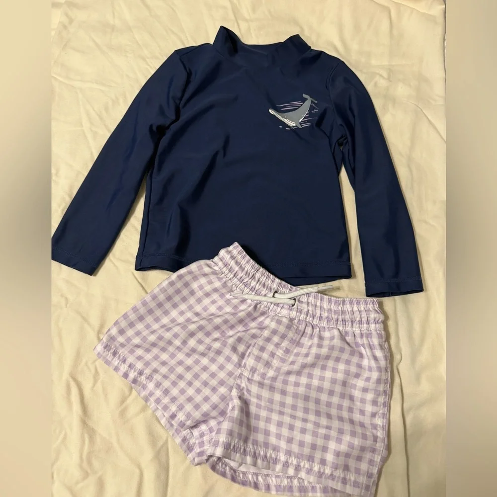 Carter's Navy and Purple Gingham Swimset